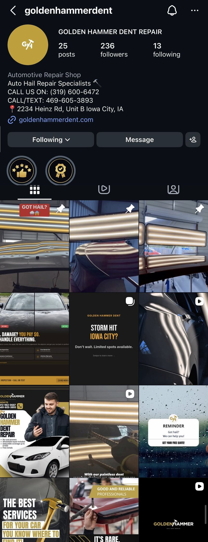 Golden Hammer Instagram — profile and recent posts